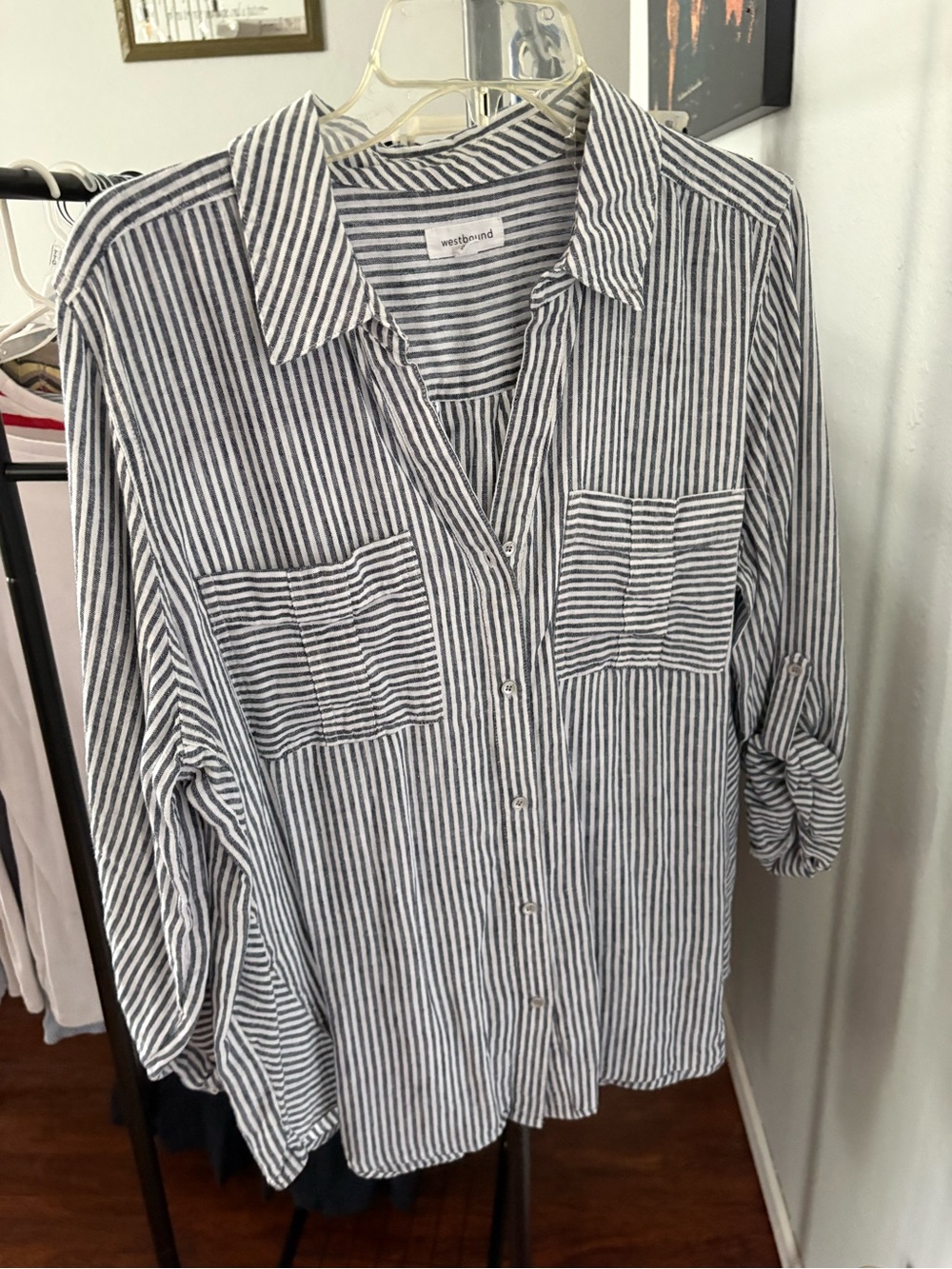 Westbound Navy & White Striped Button-Up Shirt